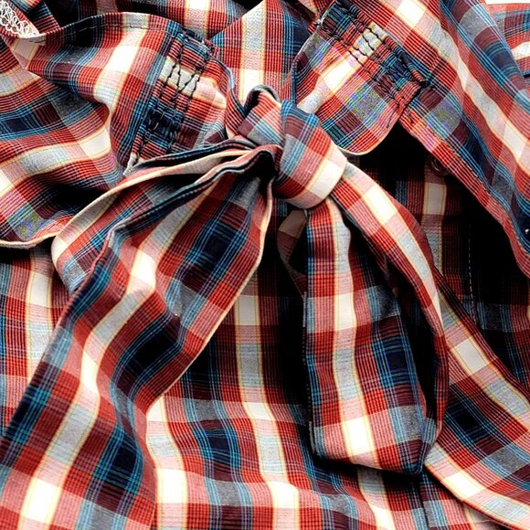 Plaid Halter Apron Cowgirl Country Girl  Top With Fringe Hem & Tie Back - Picture 11 of 15